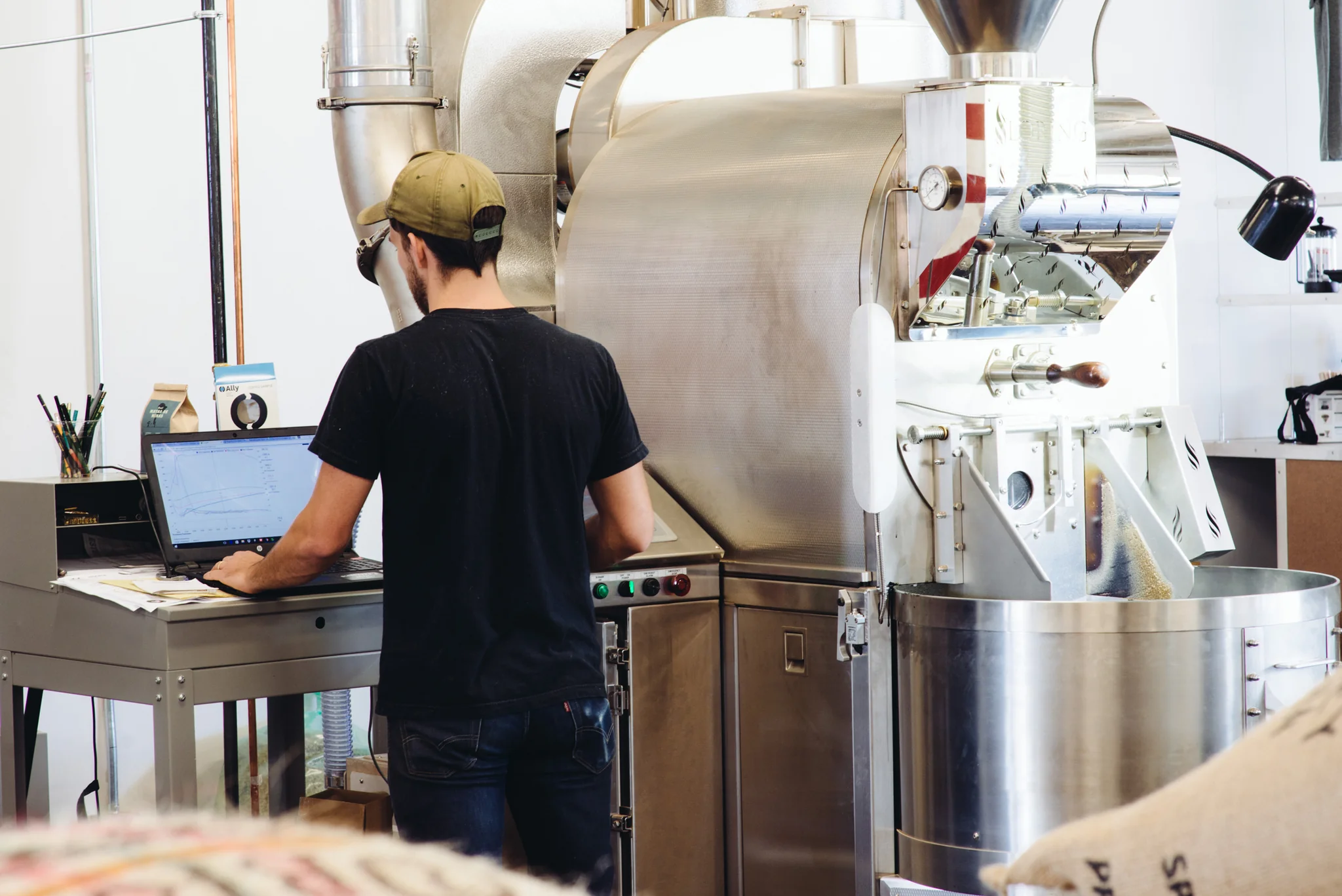 Master coffee roaster at work